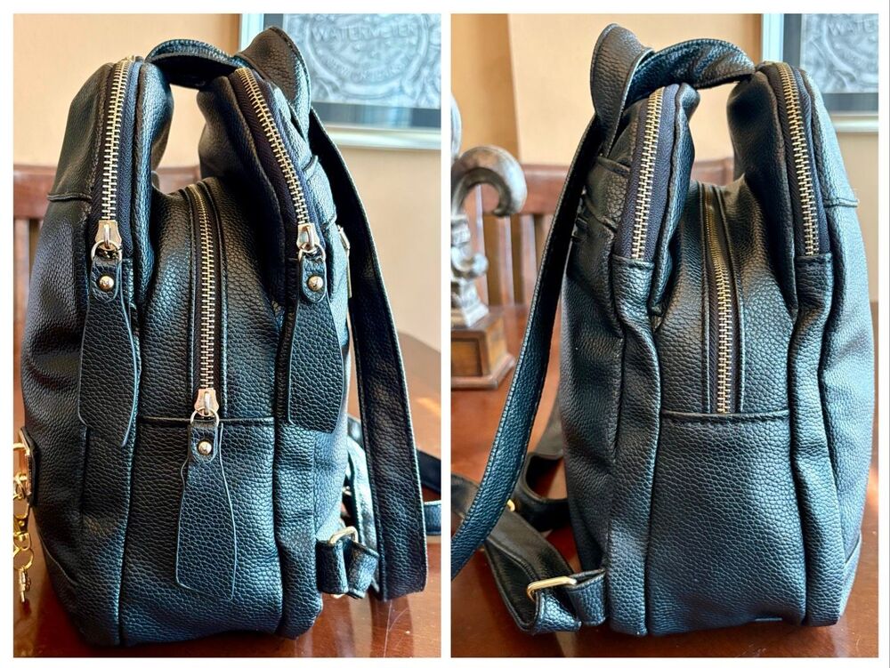 UNBRANDED - EUC Black Pebbled Faux Leather Mini Backpack w/Padlock-Style Accent - Picture 10 of 13